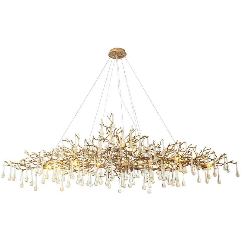 Afralia™ LED Branch Crystal Chandelier Copper Suspension Lights Luxe Ceiling Pendant