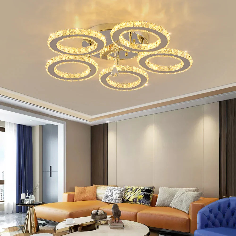 Afralia™ Crystal LED Rings Ceiling Chandelier Dimmable Luminaire