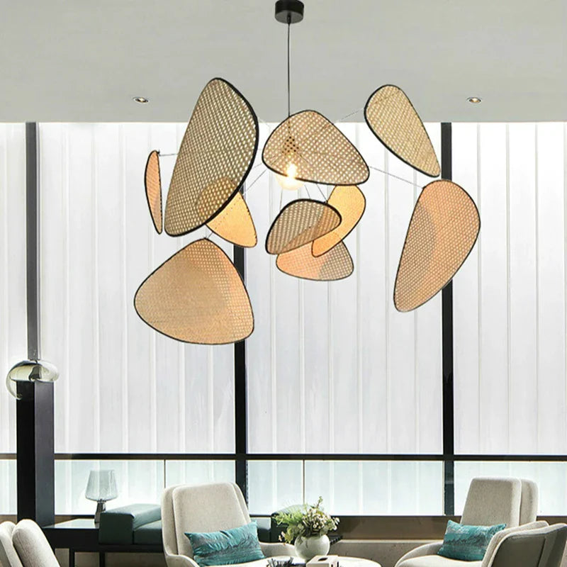 Afralia™ Wicker Bamboo Leaf Grid Chandelier: Modern Ceiling Lighting for Kitchen & Dining Room