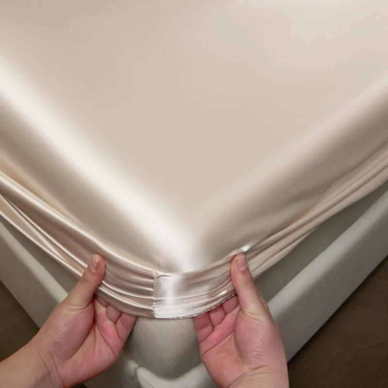 Afralia™ 100% Mulberry Silk Fitted Sheet Set with Pillowcase - Luxury Solid Color Silk Bed Linen