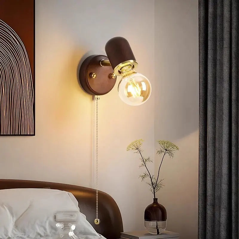 Afralia™ Japanese Walnut Wood Wall Lamp for Bedroom, Corridor, Hallway, Stairway