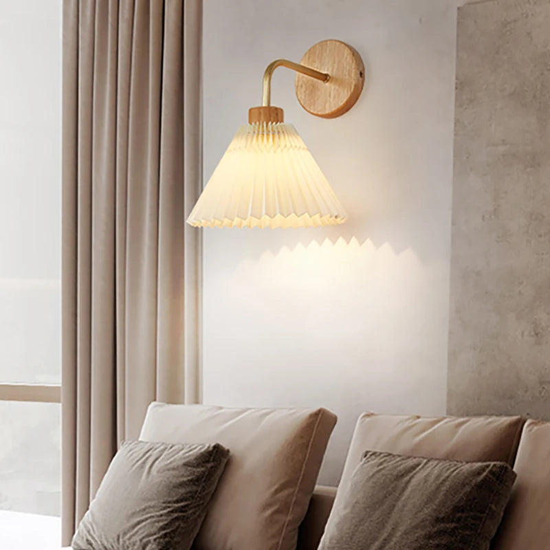 Afralia™ Nordic Wooden LED Wall Lamp - Pleated Umbrella Shape Sconce