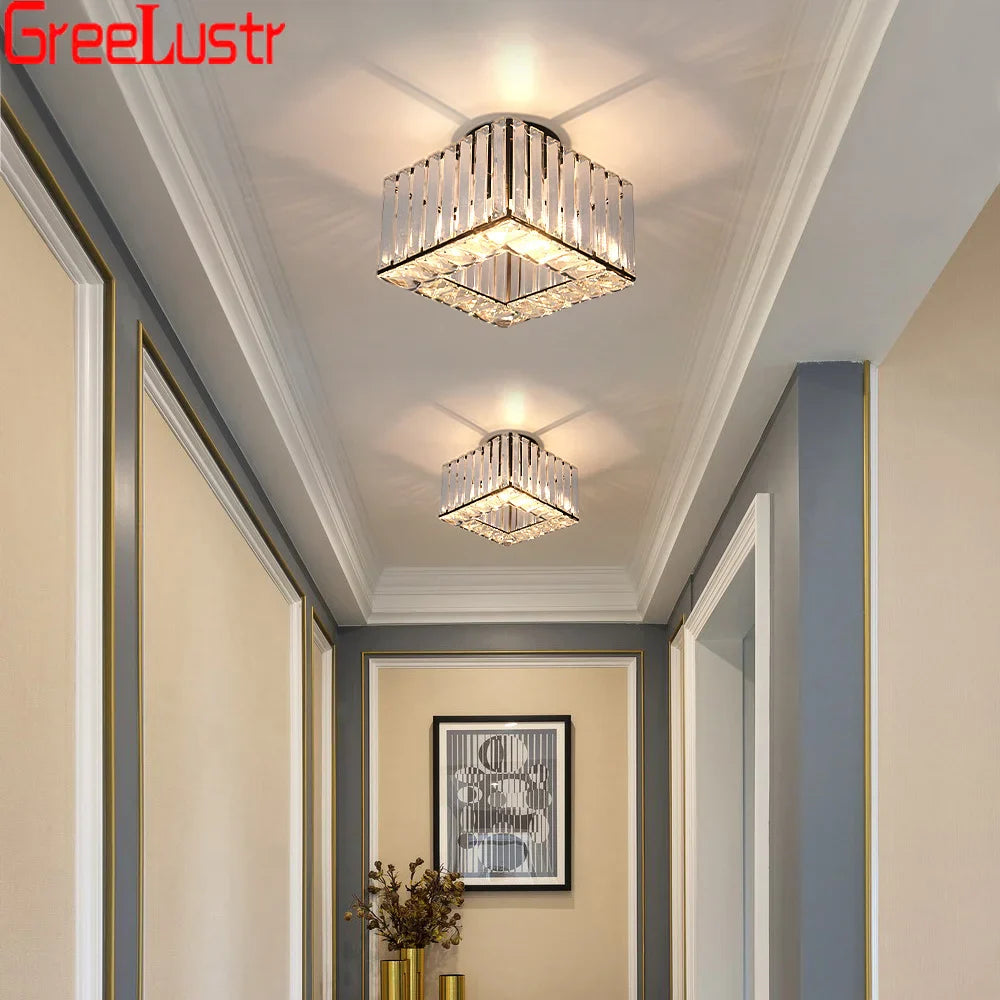 Afralia™ Modern Crystal Chandelier Flush Mount Ceiling Light for Bedroom Hallway Office