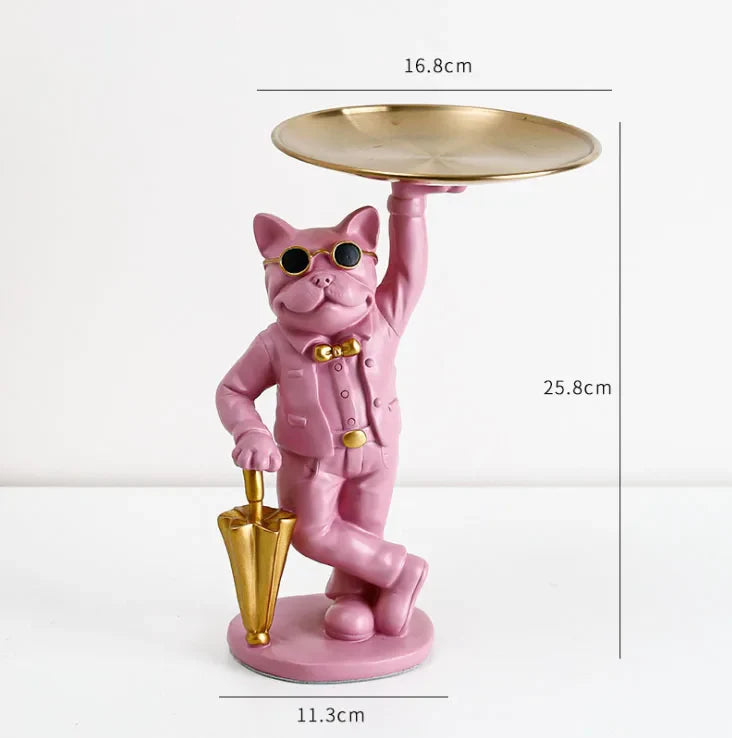 Afralia™ Bulldog Resin Statue Tray: Home Decor Sculpture Figurine Study Room Ornament