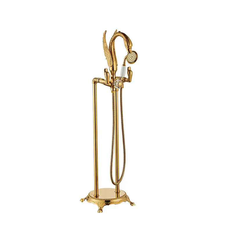Afralia™ Gold Swan Bathtub Mixer with Handshower Head and 360° Rotation Spout