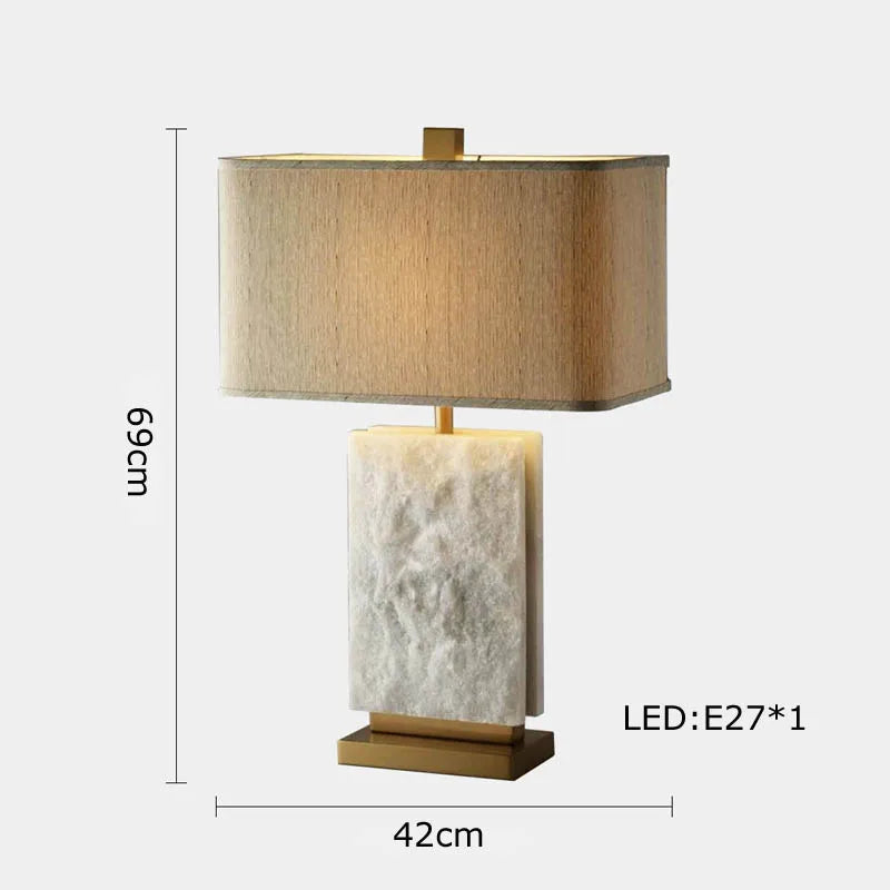 Afralia™ Oriental Marble LED Desk Lamp Classy Home Decor Luxury Textile Table Light.