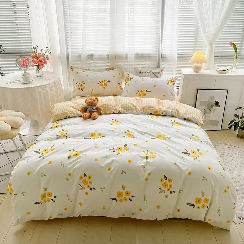 Afralia™ Flowers Print Cotton King Size Bedding Set, Soft & Comfortable Duvet Cover Set
