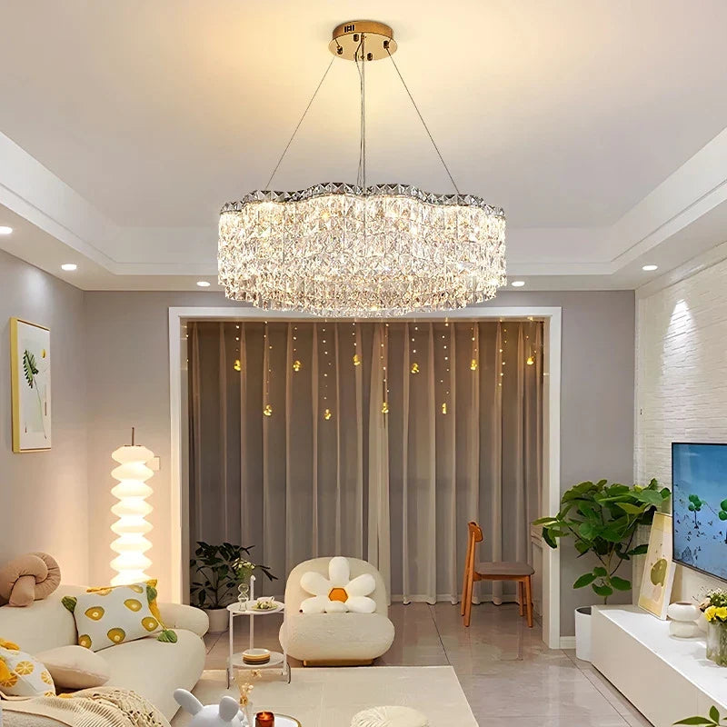 Afralia™ Luxury Crystal Pendant Lights Dimmable LED Foyer Chandelier