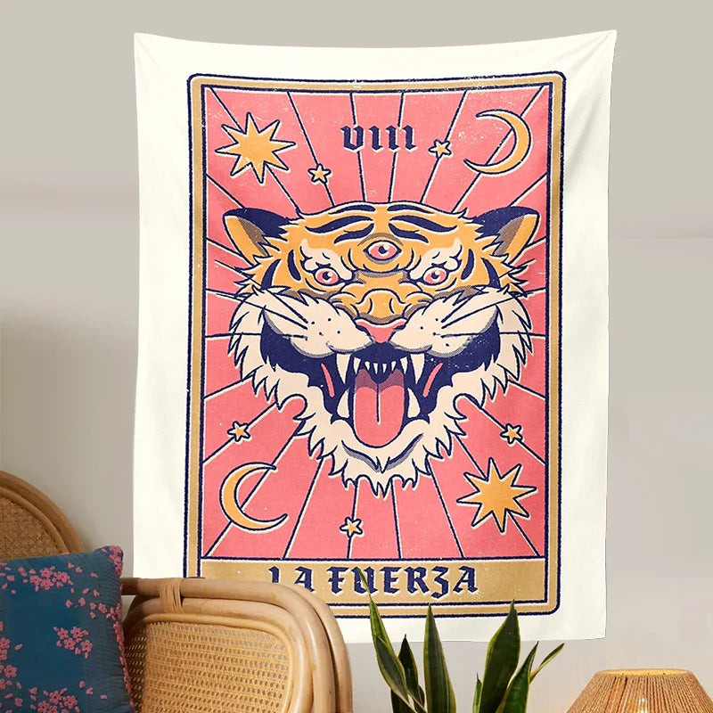 Afralia™ Tarot Sun Moon Wall Hanging: Vintage Tiger Aesthetic Boho Tapestries