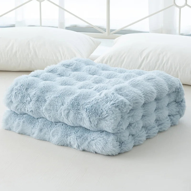 Afralia™ Cozy Faux Rabbit Velvet Blanket for Office Nap – Twin Size Luxurious Solid Color Woolen Blanket