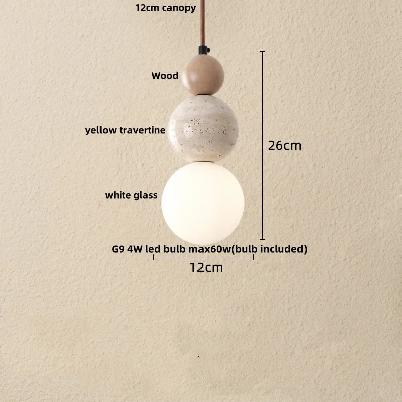 Afralia™ Wood Stone LED Pendant Chandelier Vintage Loft Adjustable Hang Lamp