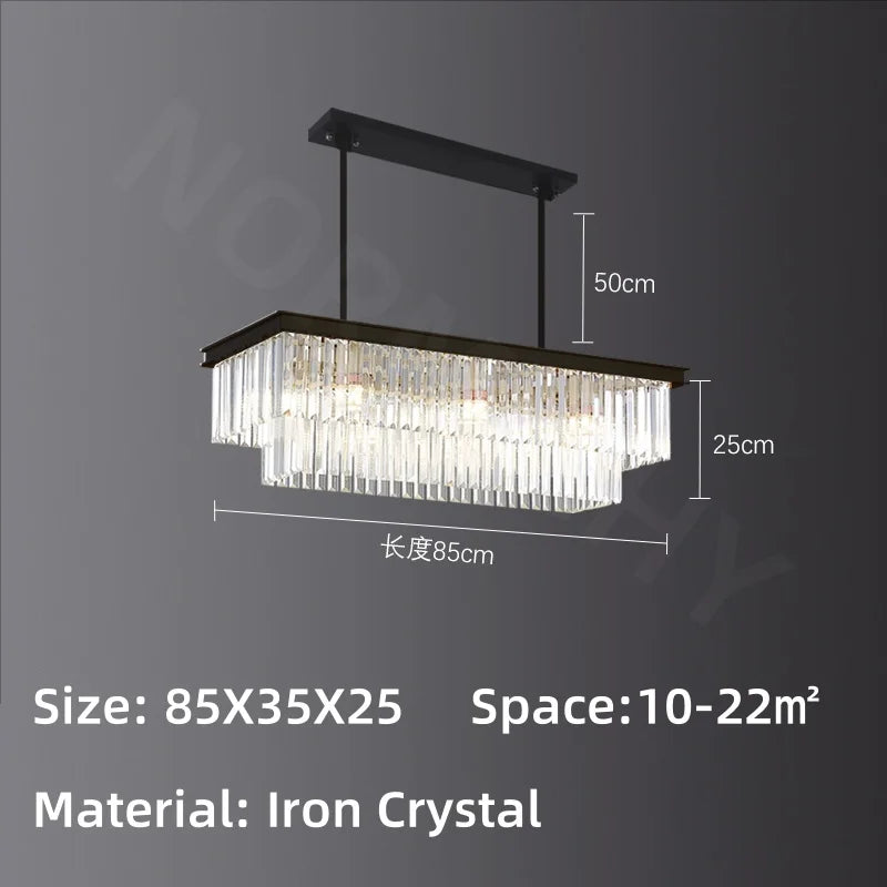 Afralia™ Crystal Pendant Light: Black Rectangular Dining Room Fixture, American Style Retro Design