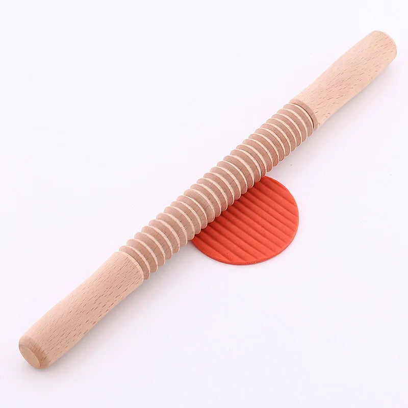 Afralia™ Wooden Threaded Embossing Rolling Pin for Kitchen Baking & Pastry Decor