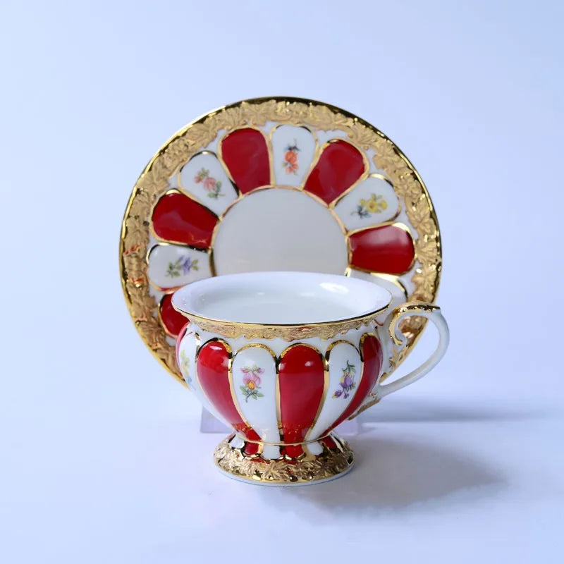 Afralia™ Embossed Gold Bone China Tea Cup Saucer Set, German Design Drinkware