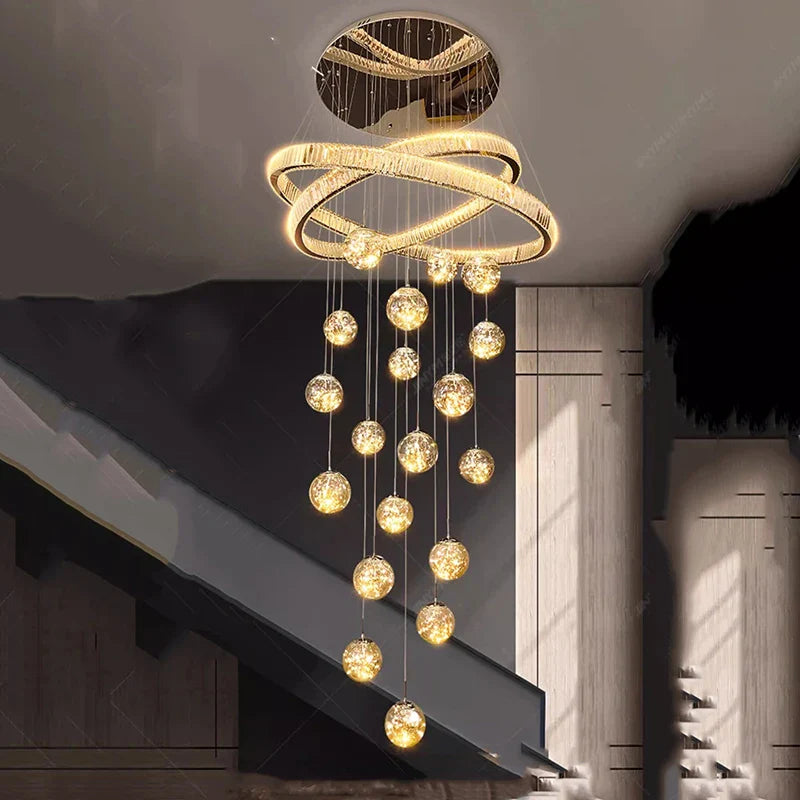 Afralia™ Modern Crystal Chandelier Stair Living Room Pendant Lights Interior Lighting