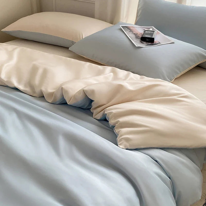 Afralia™ Satin Ice Silk Bedding Set - Double Sided Faux Silk Duvet Cover, Sheet & Pillowcases