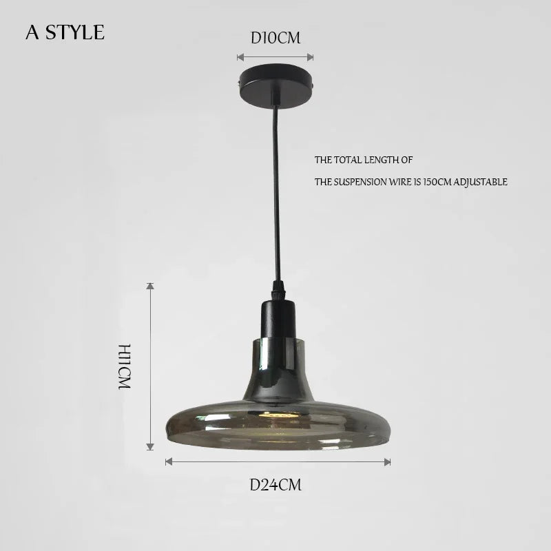 Afralia™ Nordic Smoky Gray Glass LED Pendant Chandelier for Bedroom and Dining Room