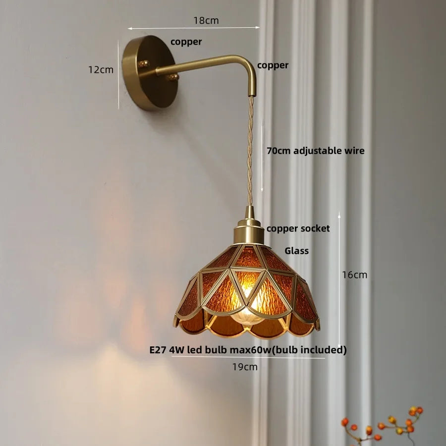 Afralia™ Amber Glass LED Wall Light Modern Nordic Bedroom Reading Lamp