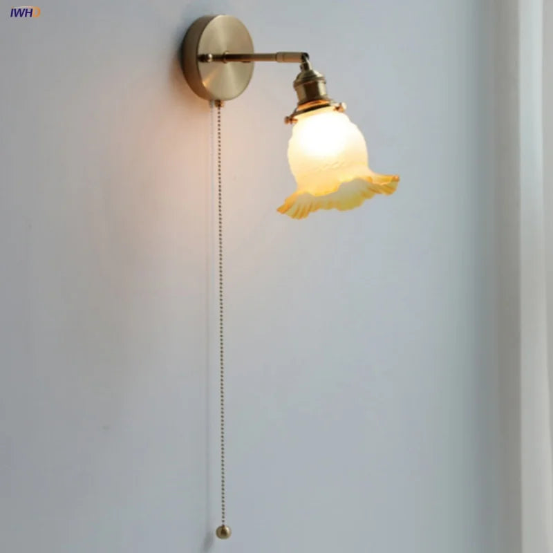 Afralia™ Flower Glass LED Wall Light Fixture Up Down Rotate Copper Bedside Lamp