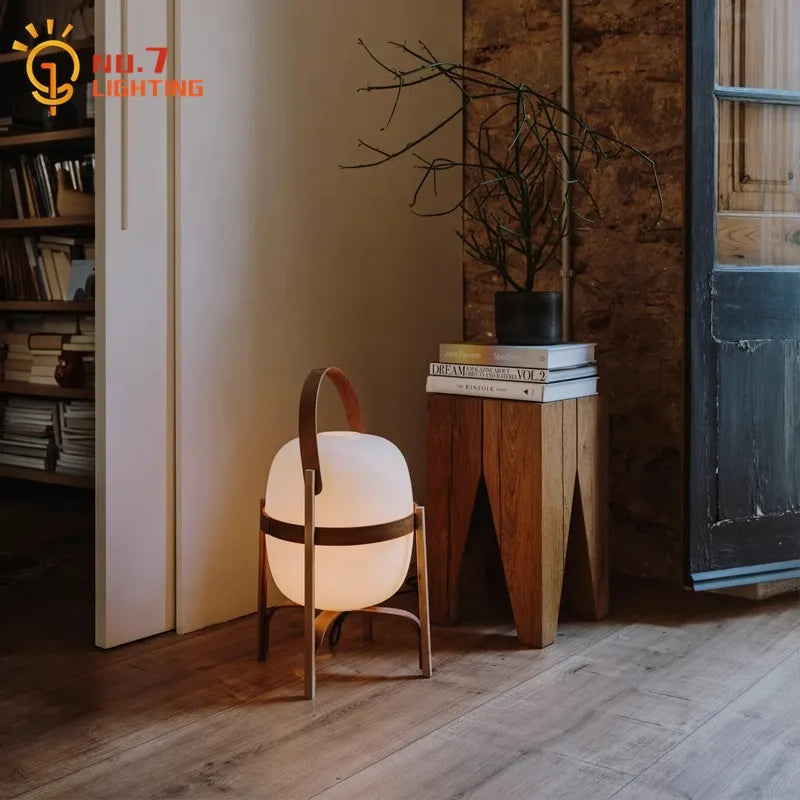 Afralia™ Solid Wood Glass Desk Lamp LED E27 Vintage Table Light Living Room Bedroom.