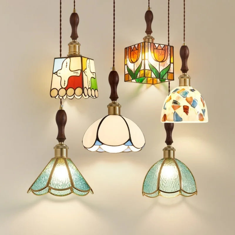 Afralia™ Glass LED Tiffany Style Pendant Light for Home Decor