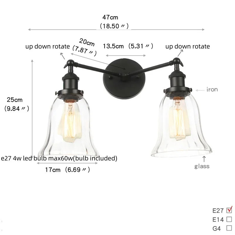 Afralia™ Black LED Wall Sconce 2-Head Lamp for Bedroom Bathroom Mirror