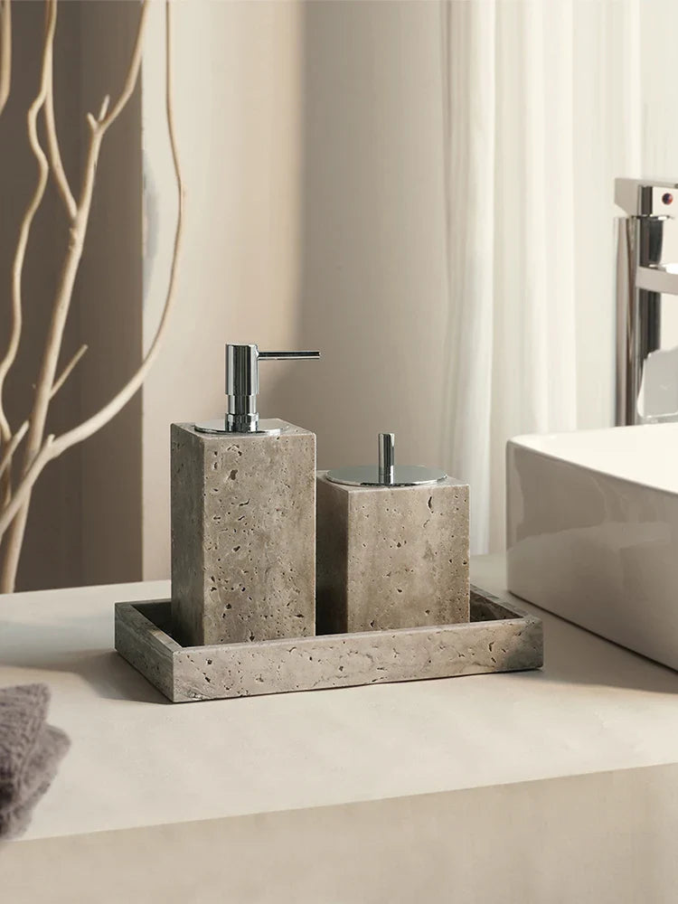 Afralia™ Natural Marble Bathroom Set with Soap Dispenser, Diffuser, & Holder Tray