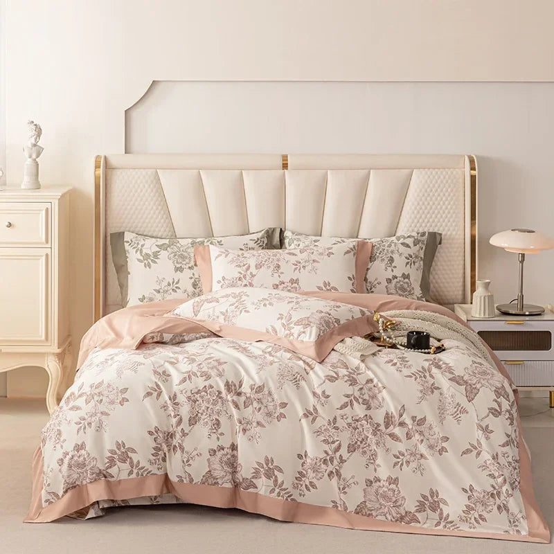 Afralia™ 100s Egyptian Cotton Bedding Set: Queen King RU Print Sheet Pillowcase Quilt Cover