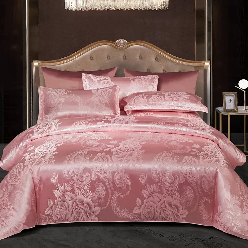 Afralia™ Satin Jacquard Bedding Set: Fitted Sheet, Duvet Cover, 2 Pillowcases - Queen King