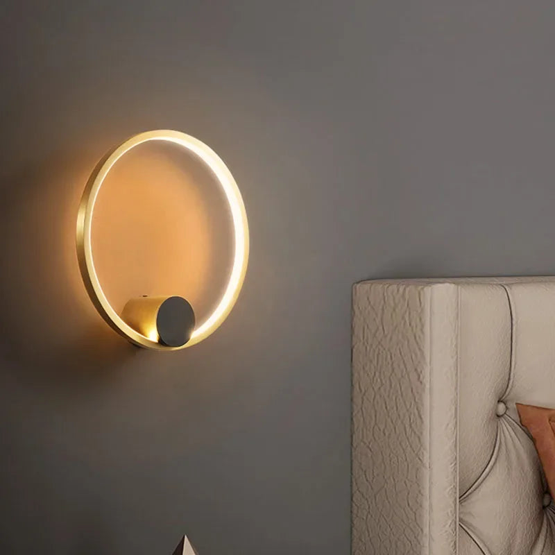 Afralia™ Copper Living Room LED Wall Lamp Light Luxury Modern Simple Circular Corridor TV Wall Bedroom