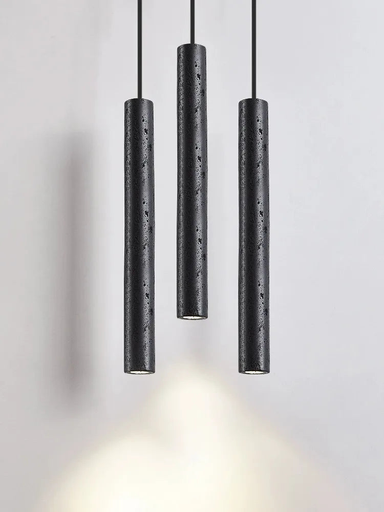 Afralia™ Natural Black Stone Tube Pendant Lamp for Bedroom, LED Chandelier Lighting Fixture