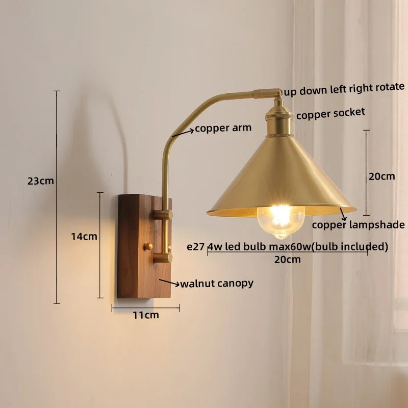 Afralia™ Copper Glass LED Wall Lights Pull Chain Switch Bedside Lamp for Bedroom Living Room