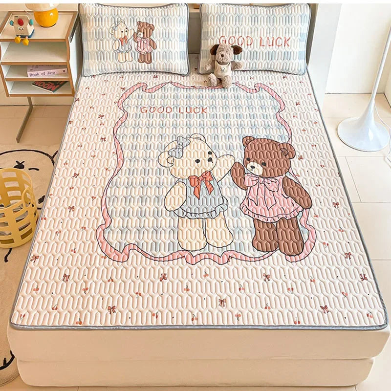 Afralia™ Cartoon Pattern Latex Mattress Set for Home, 3-Layer Rebound Soft Breathable Bed Sheets