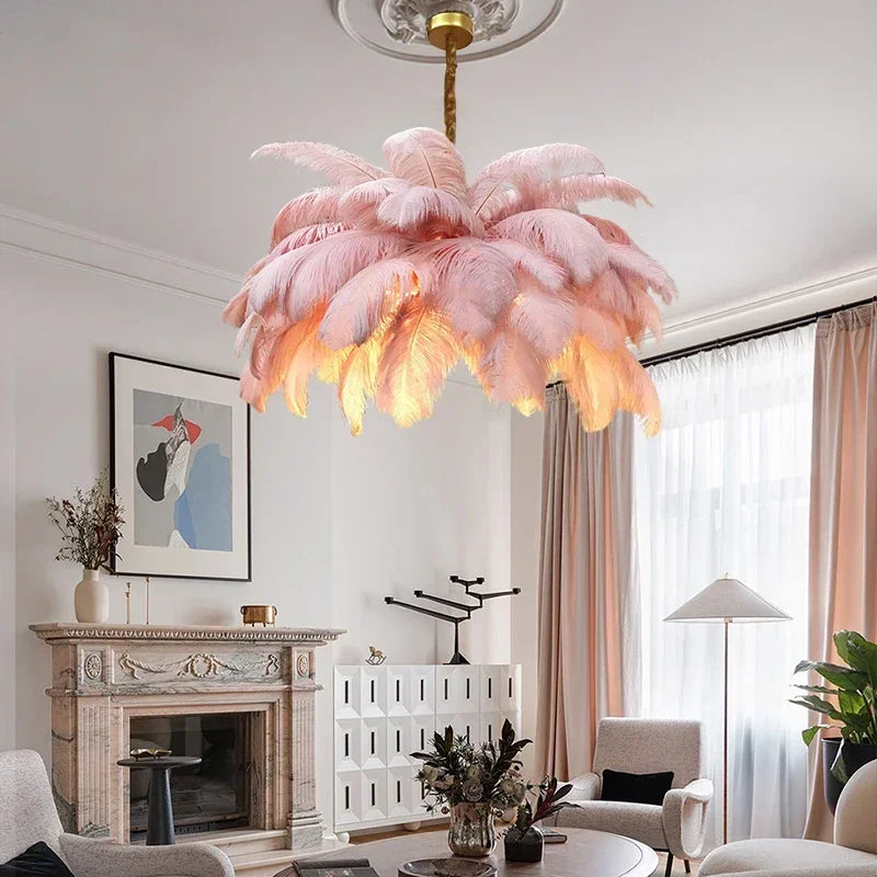 Afralia™ Modern Ostrich Feather LED Pendant Chandelier for Living Room Home Decor