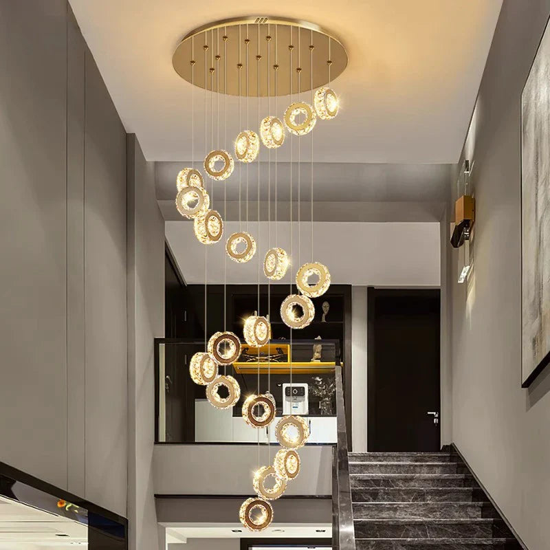 Afralia™ Crystal Chandelier Stair Pendant Lamp Living Room Pendant Lights Interior Lighting