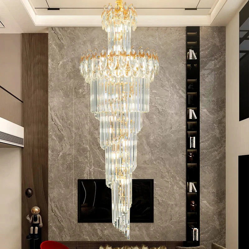 Afralia™ Luxury Crystal Chandelier for Modern Villa Living Room, Rotating Staircase Long Light