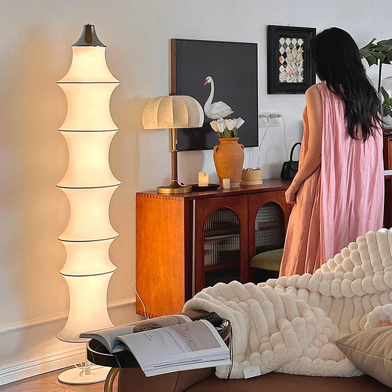 Afralia™ Cream Silk Japanese LED Floor Lamp for Modern Living Room Décor