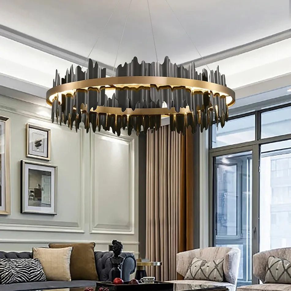 Afralia™ Modern Circle Pendant Chandelier Luxury Home Decor LED Dimmable Light Fixtures