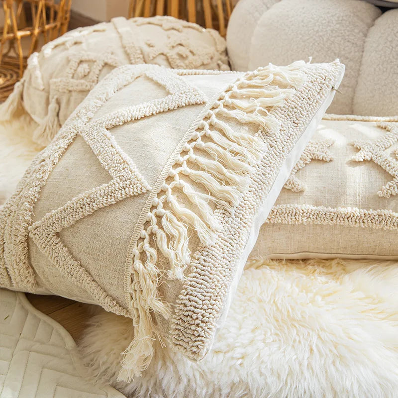 Afralia™ Tassels Tufted Pillow Cover for Home Decoration Living Room Bedroom Sofa