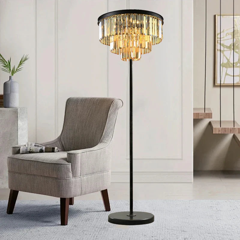 Afralia™ Gray Crystal Black Standing Light - Modern Luxury Classic Living Room Decor