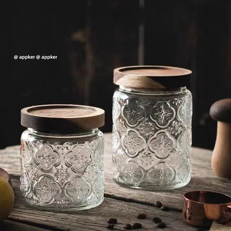 Afralia™ Vintage Glass Jar Canister with Seal Wooden Lid - Retro Design Airtight Container