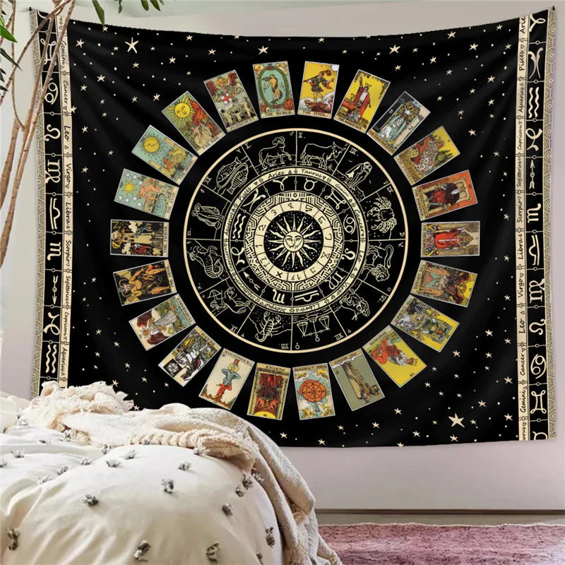 Afralia™ Astrology Chart Tarot Tapestry Wheel Sun Moon Tree Mushroom Wall Hanging