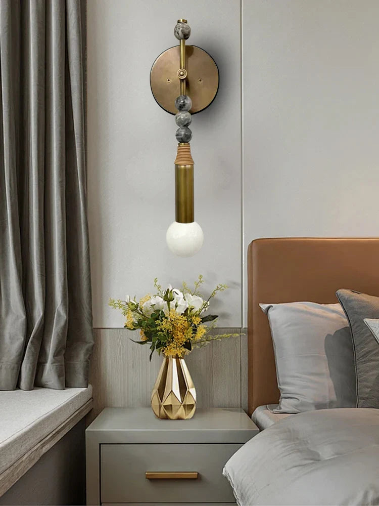 Afralia™ Classic Brass Marble Wall Sconce Bedside Light Luxe Background Décor