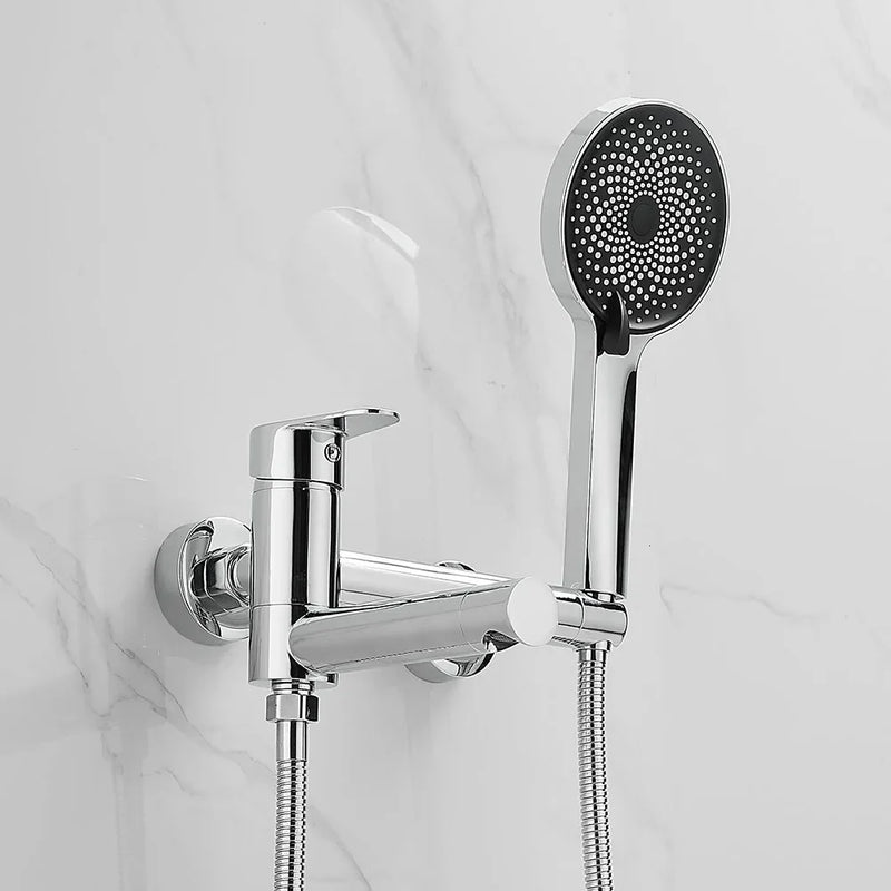 Afralia™ Silver Bath Shower Set Rotating Nozzle Wall Mounted Mixer Tap