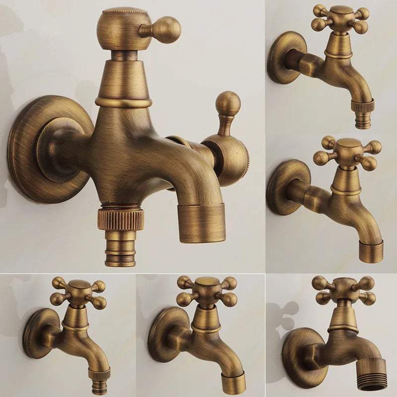 Afralia™ Antique Brass Dragon Carved Outdoor Washing Machine Faucet Cold Tap