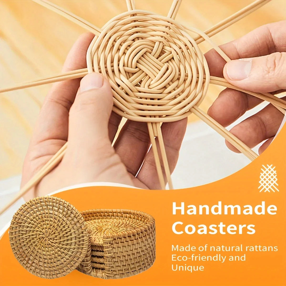 Afralia™ Rattan Coasters Set: Natural Wicker Boho Style, Heat-resistant, 6pcs