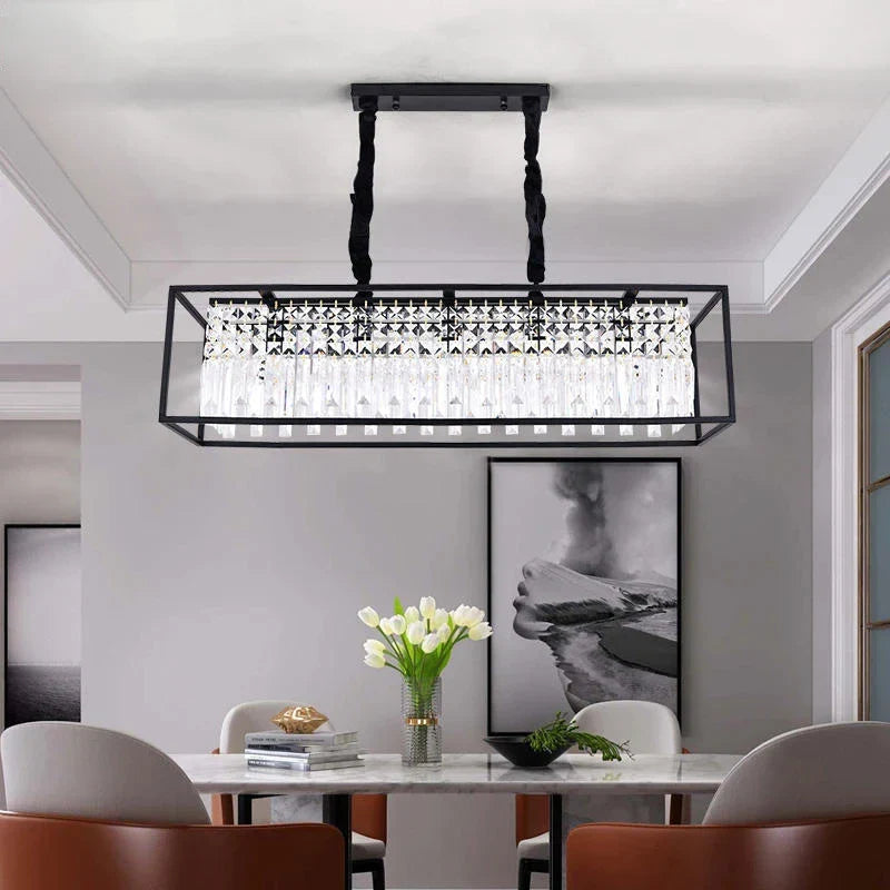 Afralia™ Modern Black/Gold Crystal Chandelier for Luxury Home Decor & Kitchen Island Lighting