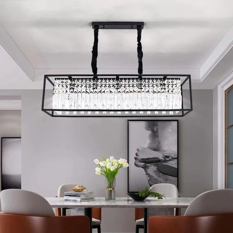 Afralia™ Modern Black/Gold Crystal Chandelier: Luxury Dining Room & Kitchen Island LED Lighting