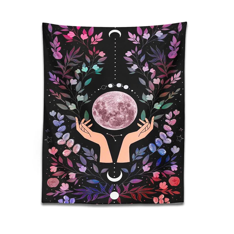 Afralia™ Botanical Moon Tapestry: Psychedelic Boho Wall Art for Magic Crystal Altar & Chakra