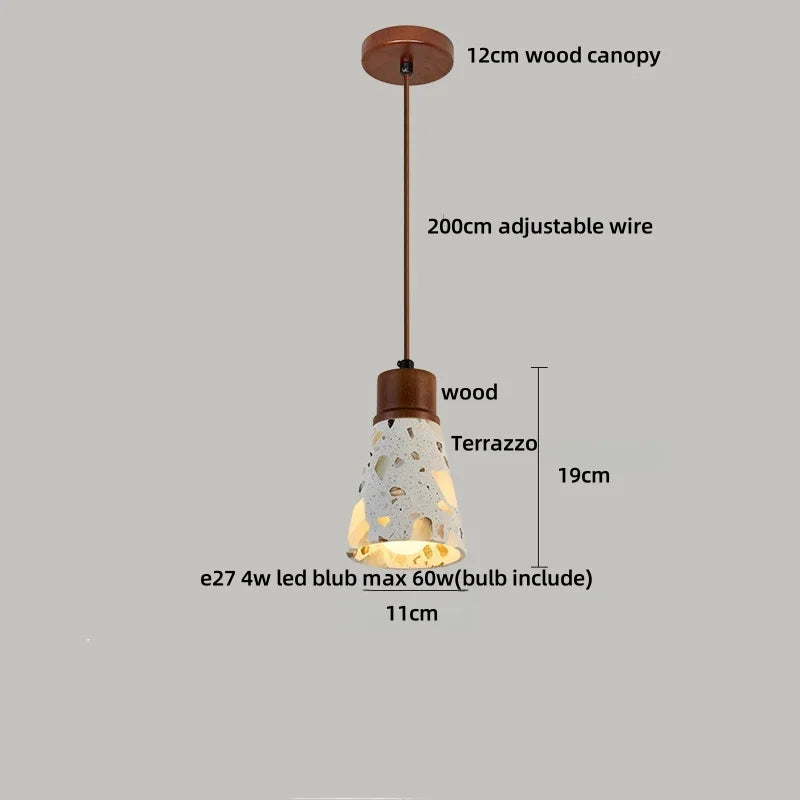 Afralia™ Terrazzo Brown Wood LED Pendant Light Fixture Stone Hanging Lamp